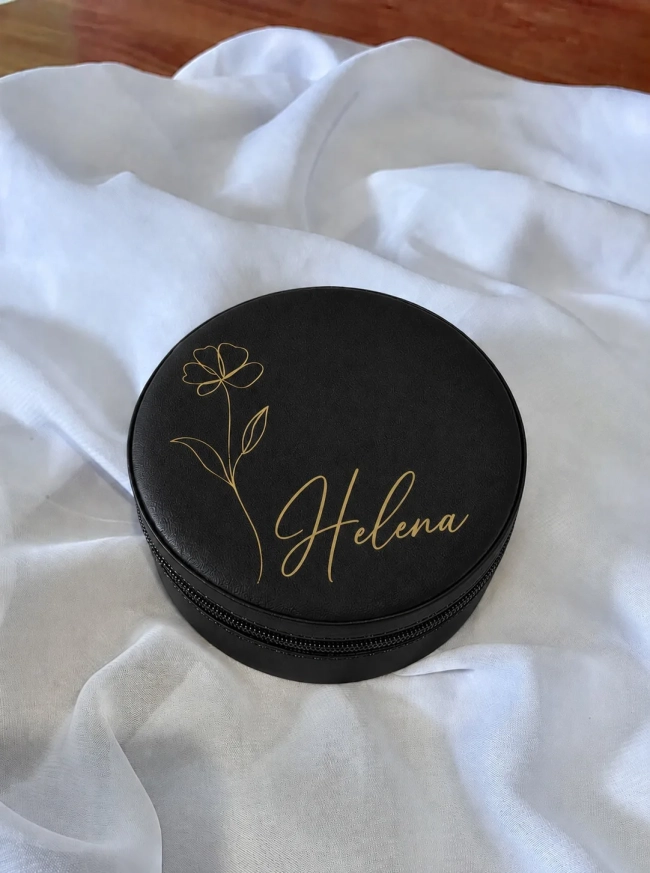 Porta Joias Redondo Personalizado - Cor Preto