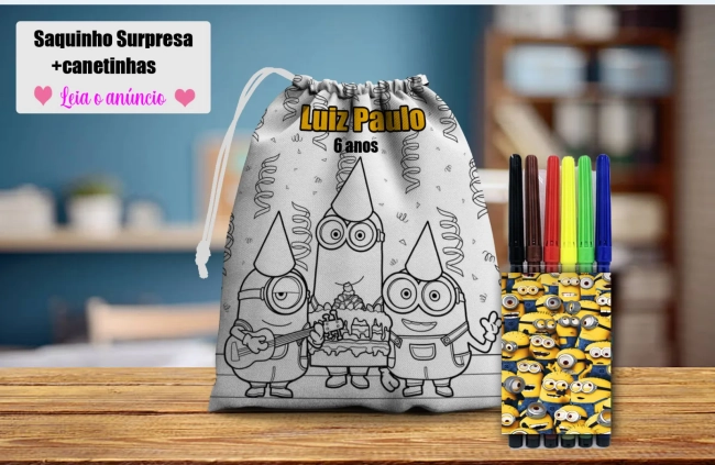 Saquinho Surpresa pinte e lave com Canetinha dos Minions