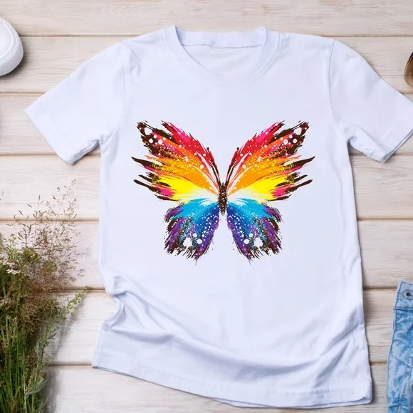 Camiseta Borboleta - Estampa Aquarela Vibrante