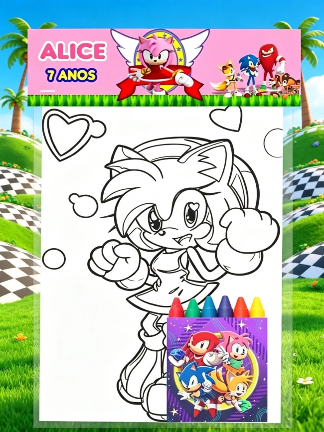 Kit Colorir com Giz de Cera  Personalizado da Amy Rose