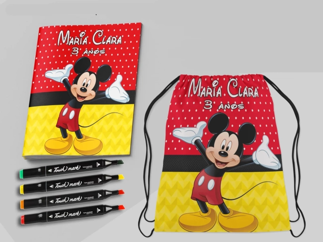 Kit Mochila e Revista de colorir com Canetinhas Micke