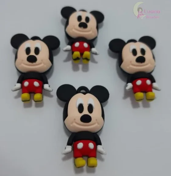 Pingente Mickey de Borracha - 4,6cm - Pct C/2 Unidades