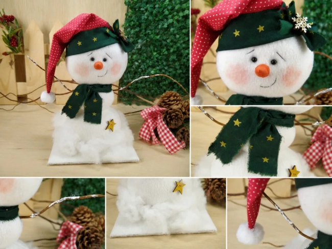 Boneco de Neve Natalino Artesanal em Feltro 24 cm | Decoração de Natal para Mesa, Aparador e Sala