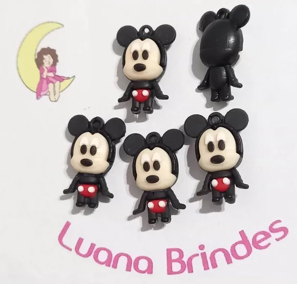 Pingente Mickey 3d Emborrachado - 5 Unidades