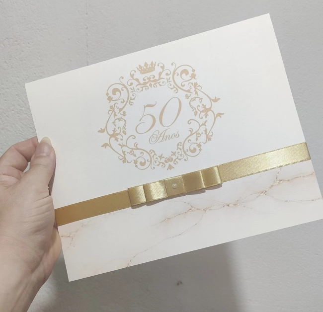 Convite Bodas de Ouro com Envelope - 23,5x19cm - Grande