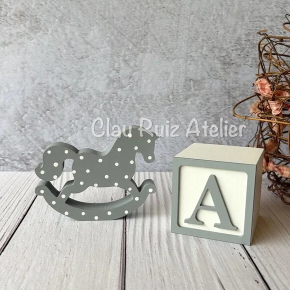 Cavalinho de Balanço + Cubo 6x6cm Ts Decoração Bebê
