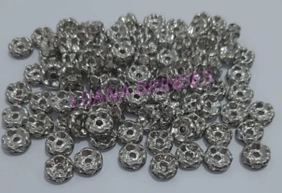 Rondela de Metal Prateado com Strass - 8mm - pct com 12 unid