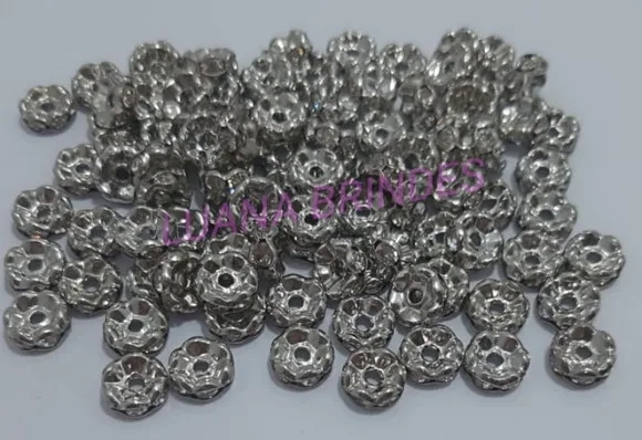 Rondela de Metal Prateado com Strass - 8mm - pct com 12 unid