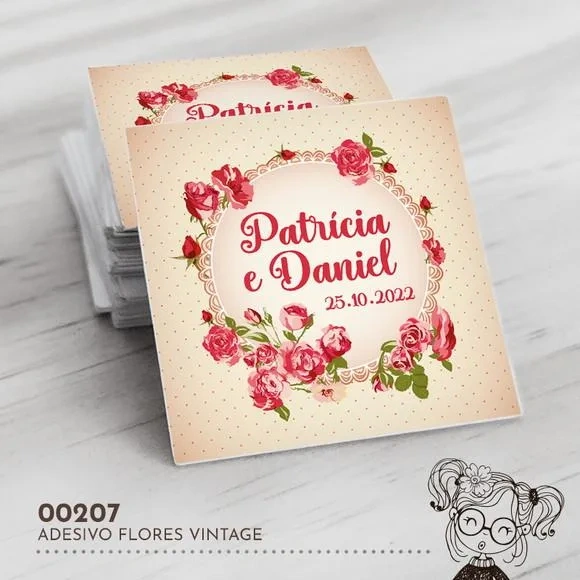 Adesivo Quadrado Flores Vintage - 00207