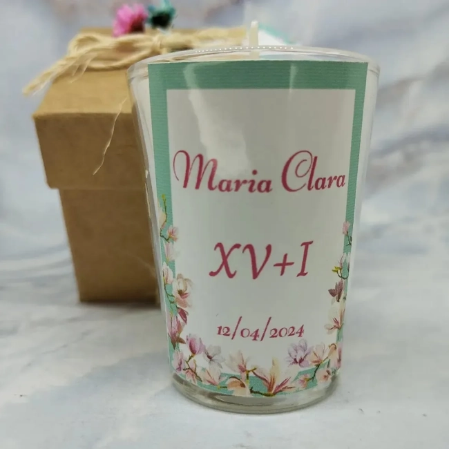 65 Vela Aromática no Copo Lembrancinha Personalizada Aniversário, Batizado,Casamento e etc. Fazemos Qualquer Tema