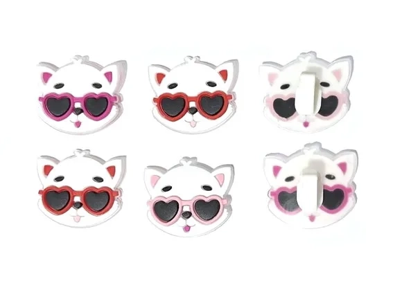 Aplique para Tênis Gatinha de Óculos Emborrachado 6 Unidades