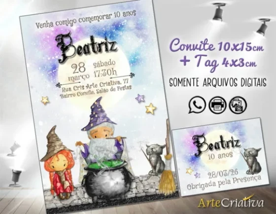 Convite Digital C/tag Mago Merlin Menina 2