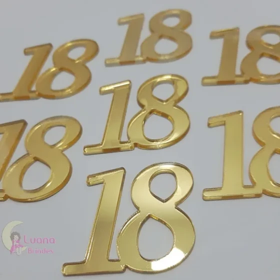 Aplique Número 18 Acrílico Espelhado Dourado Pct 10 Unidades