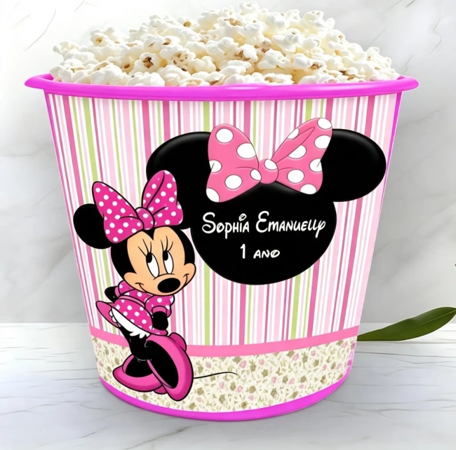 Balde de Pipoca Personalizada para lembrancinhas Minnie
