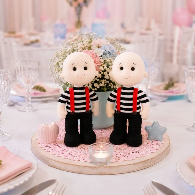 Boneco Irmãos Gêmeos Tweedledee e Tweedledum - Tema Alice Em Feltro 2 peças