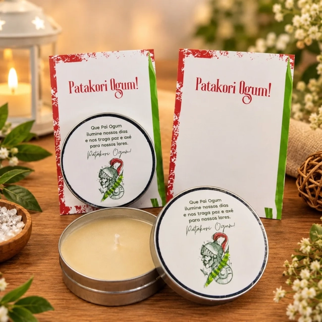 72 unidades de Vela Aromática na latinha Personalizada, Ogum - Orixás e Entidades, fazemos qualquer tema.