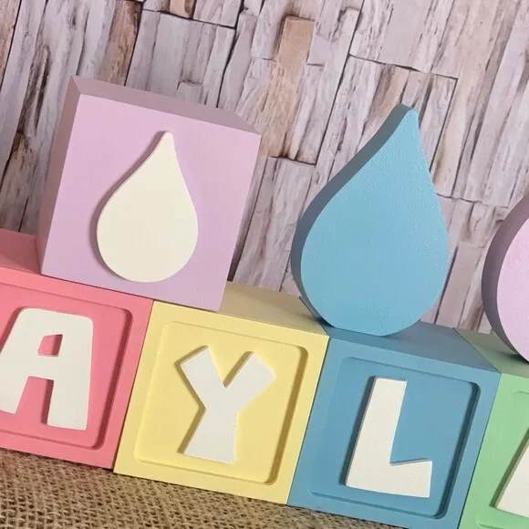 Decoração Bebê - Cubos 6x6cm Ts + Pingos de Chuva