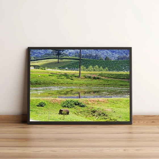 Quadro Decorativo com Paisagem Rural e Lago Tranquilo 1986