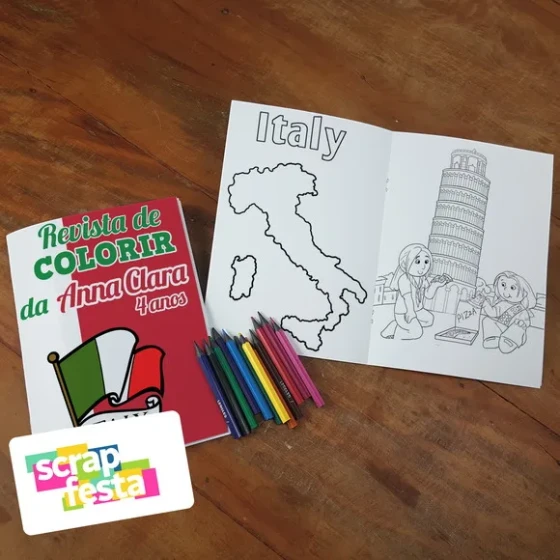 Revista Colorir + Lápis de Cor Festa Itália