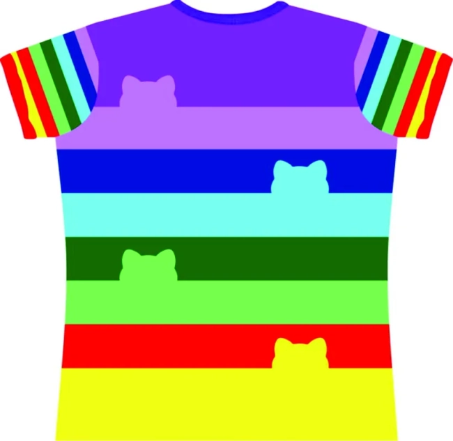 Camiseta Feminina Estampa Listrada Colorida Gatinhos Silhueta