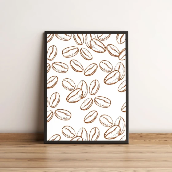 Quadro Grãos de Café Desenho Estilo Minimalista 2681