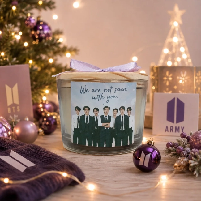 Vela Aromática no Copo Personalizada Natal BTS - Bangtan - Army  Velas Perfumadas | Aromáticas e Decorativas