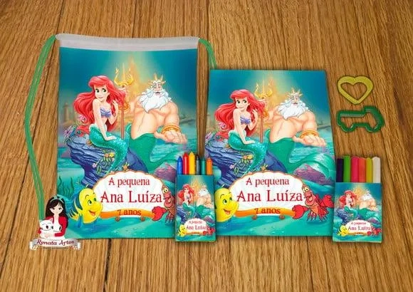 Kit Passatempo Personalizado na Mochila Pequena Sereia Ariel