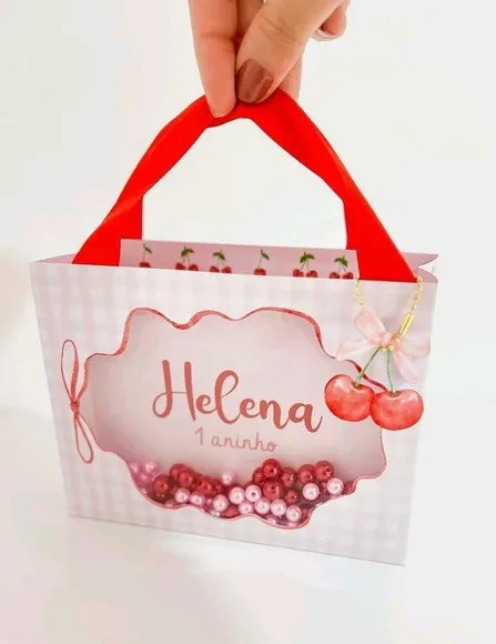 20 Sacolinha Premium Festa Cerejinha Lembrancinha com Visor