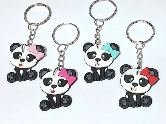 Chaveiro Panda Emborrachado Pacote com 8 Unidades