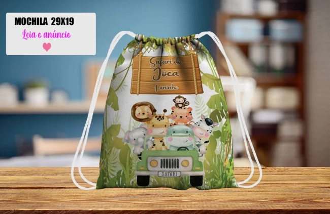 Mochilinha personalizada para lembrancinhas Safari