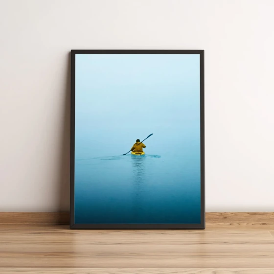 Quadro com pessoa remando em caiaque amarelo 2646