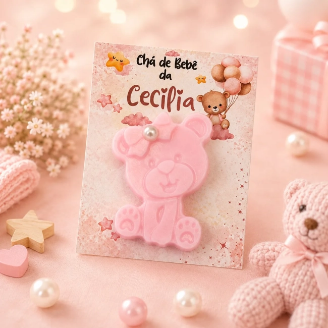 25 uni Lembrancinhas Mini Sabonete Ursinha Rosa Perfumado no Cartão Aniversário, Casamento, Chá de Bebê, Batizado e etc.