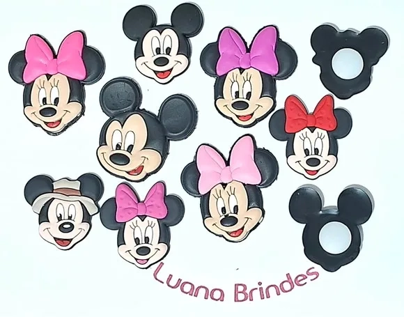 Aplique Mickey e Minnie C/adaptador pra Crocs - 8 Unidades