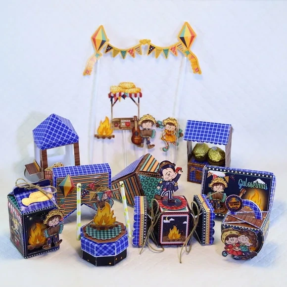 Kit 30 Lembrancinhas Festa Junina Azul