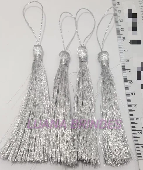 Pingente Tassel de Seda Prata Pct 10 Unidades