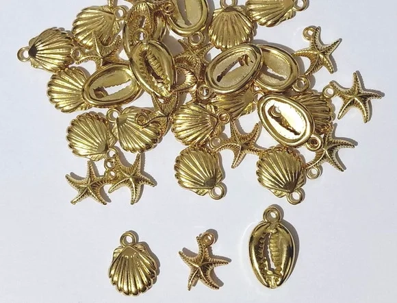Pingente Fundo do Mar Dourado Abs Pacote com 35 Unidades