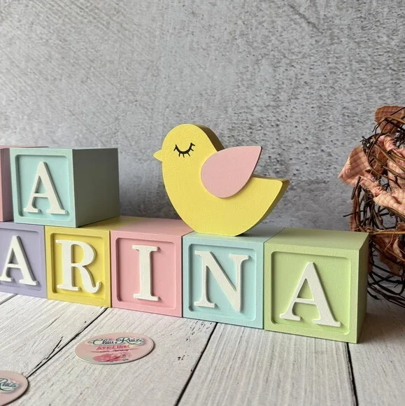 Passarinhos + Cubos 6x6cm Ts - Pastel Decoração Bebê
