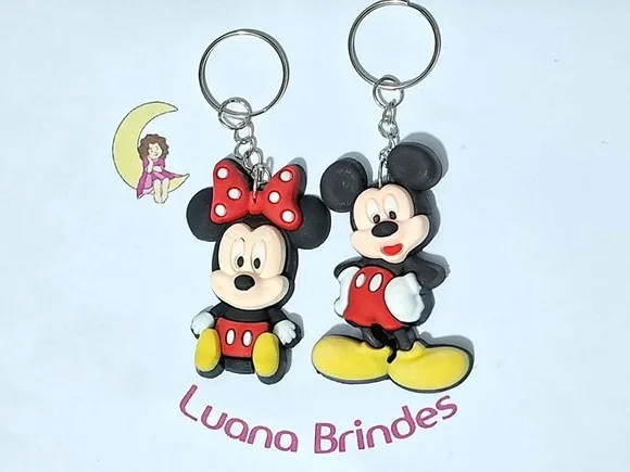 Chaveiro Mickey e Minnie 3d Emborrachado Pacote C/2 Unidades