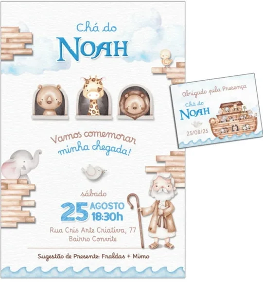 Convite Digital C/tag Chá de Bebê Arca de Noé Menino 5