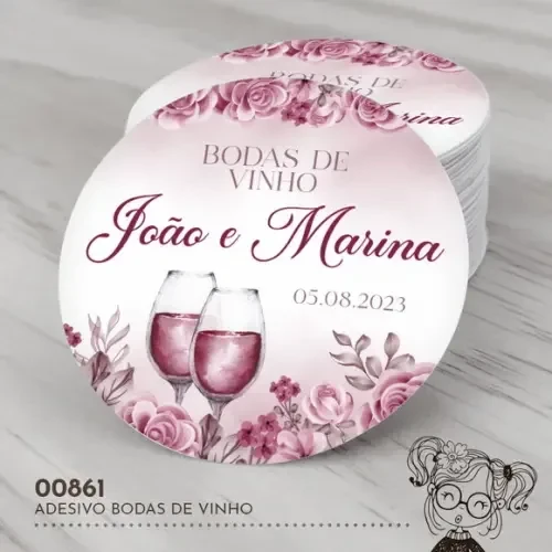 Adesivo Redondo Bodas de Vinho - 00861