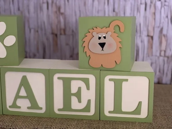 Tema Safari Cubos Personalizados em MDF para Qarto de Bebê 10x10cm