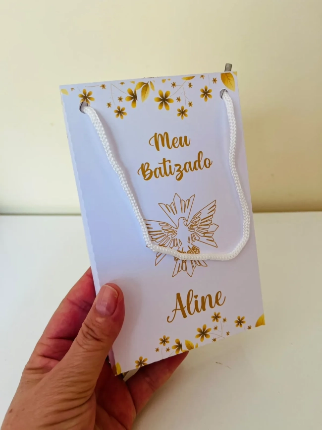 20 Sacolinha Personalizada Batizado Espírito Santo com Nome | Lembrancinha Batizado15cm