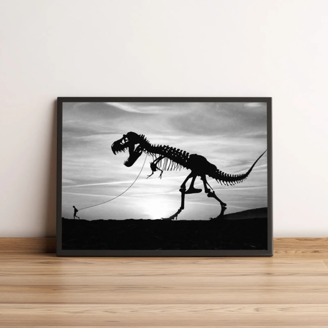 Quadro Dinossauro Esqueleto Criativo P&B 2615