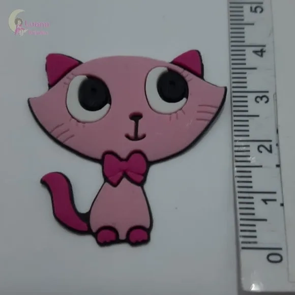 Apliques Gatinhas Rosa e Cinza de Borracha - Pct C/6 Unid