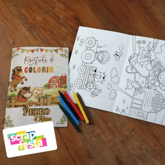 Revista Colorir + Giz de Cera Festa Fazendinha