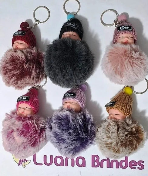 Chaveiro Boneca Pompom 7cm Pacotes com 1 Peça Variados