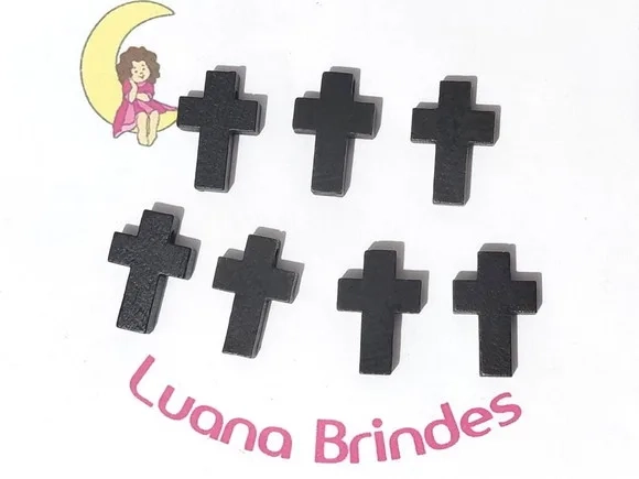 Cruz de Madeira 2,2cm Preta C/furo Passante - 10 Unidades