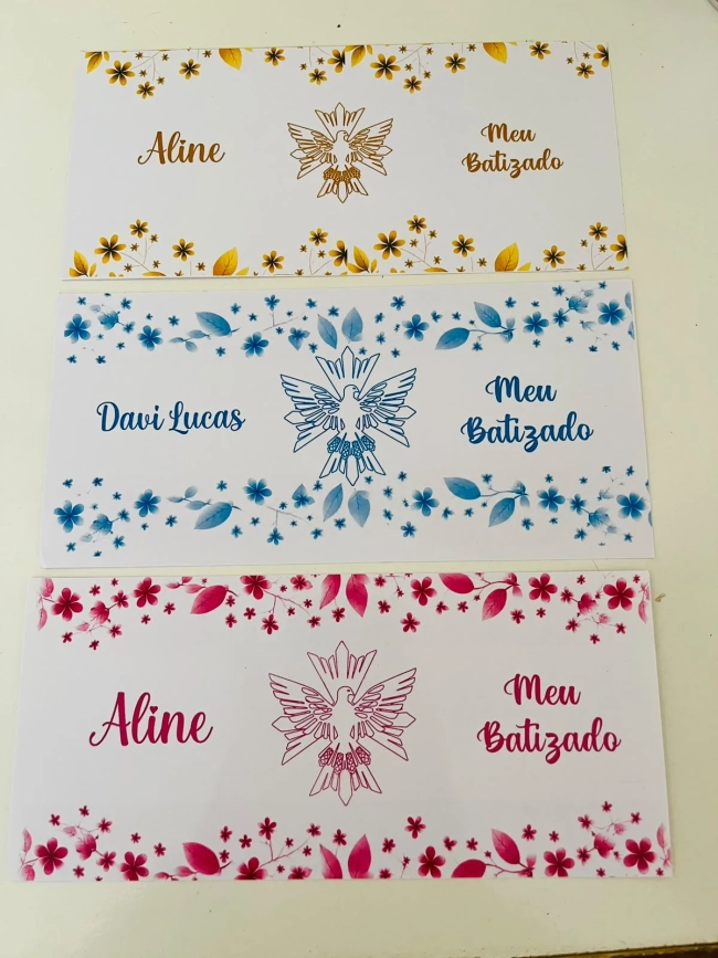 20 Rótulos Adesivo Personalizado para Cofrinho 20x9,7cm | Batizado