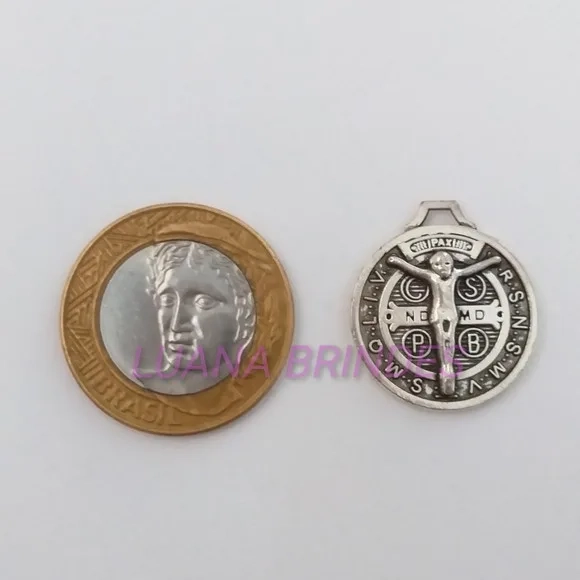 Medalha São Bento de Metal em Níquel - pct c/ 10 unid