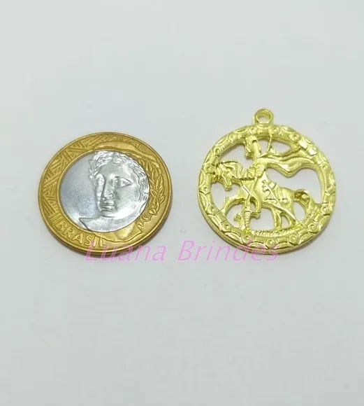 Medalha São Jorge em Metal Dourado de 3,2cm 4 Unidades